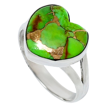 Premium Heart Blue Turquoise In Green Mohave Ring size-9 R-1073 29-ER11558