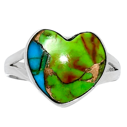 Premium Heart Blue Turquoise In Green Mohave Ring size-9 R-1073 29-ER11559