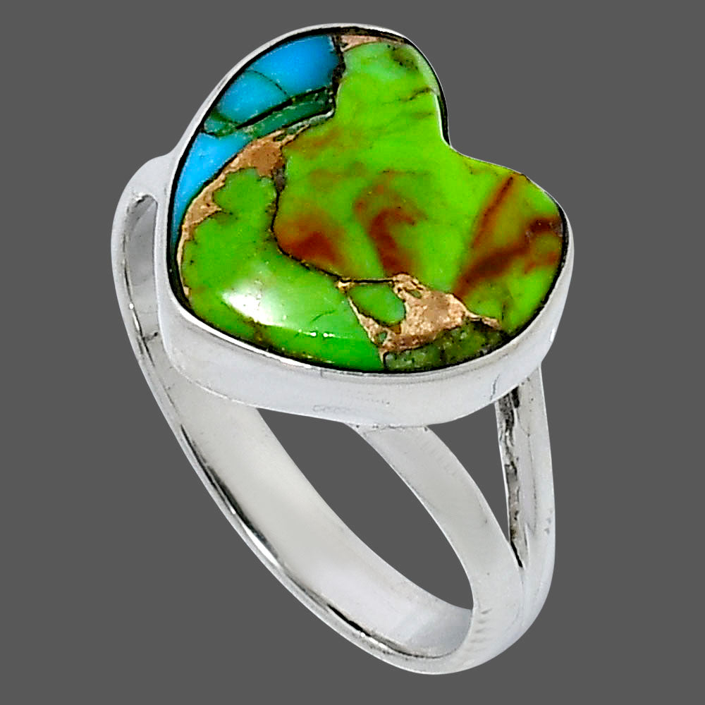 Premium Heart Blue Turquoise In Green Mohave Ring size-9 R-1073 29-ER11559