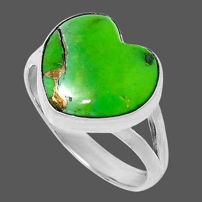Premium Heart Blue Turquoise In Green Mohave Ring size-9 R-1073 29-ER11560