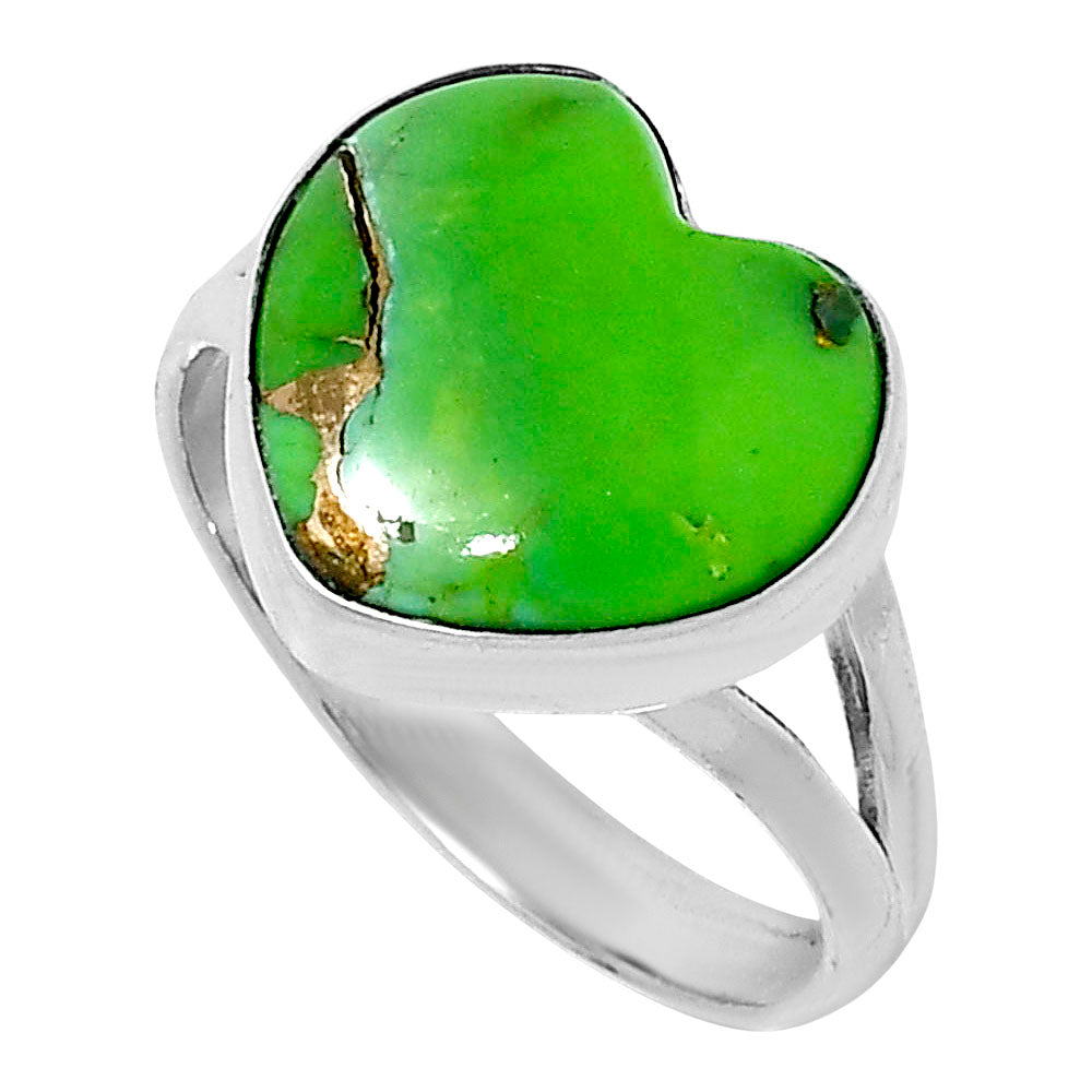 Premium Heart Blue Turquoise In Green Mohave Ring size-9 R-1073 29-ER11560