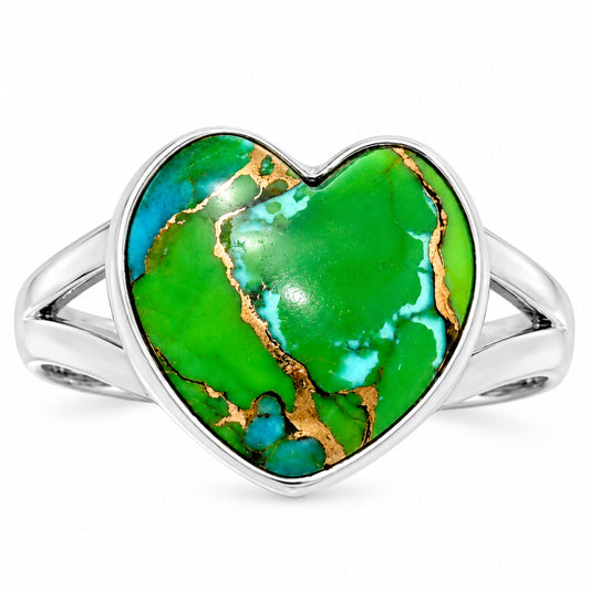 Premium Heart Blue Turquoise In Green Mohave Ring size-10 R-1073 29-ER11561