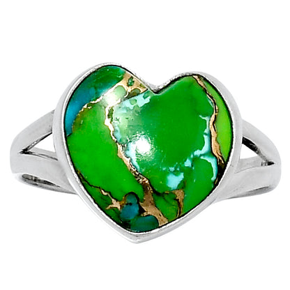 Premium Heart Blue Turquoise In Green Mohave Ring size-10 R-1073 29-ER11561