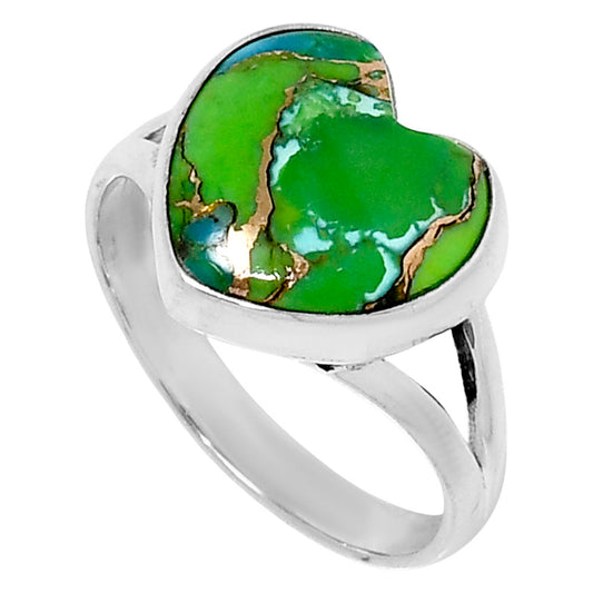 Premium Heart Blue Turquoise In Green Mohave Ring size-10 R-1073 29-ER11561