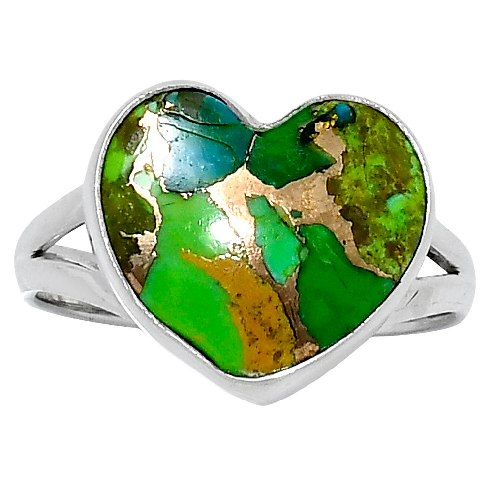 Premium Heart Blue Turquoise In Green Mohave Ring size-10 R-1073 29-ER11562