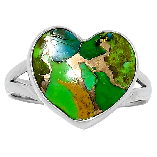 Premium Heart Blue Turquoise In Green Mohave Ring size-10 R-1073 29-ER11562