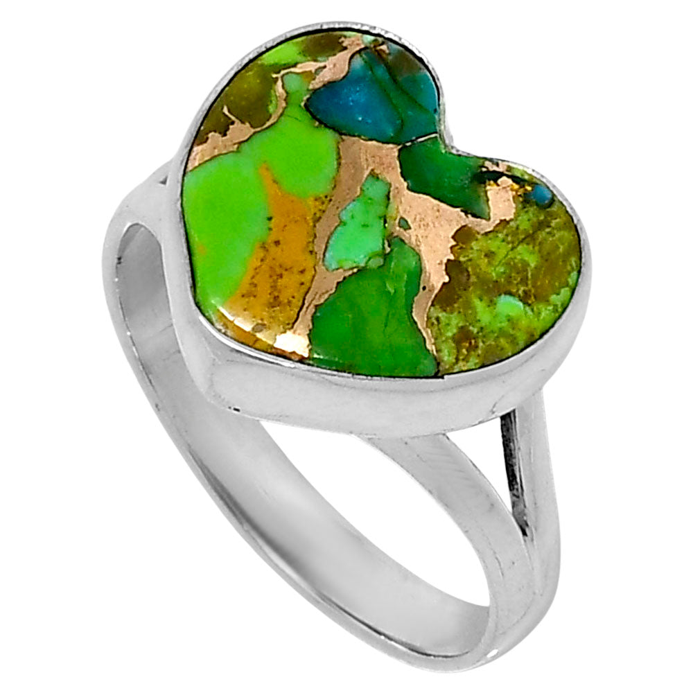 Premium Heart Blue Turquoise In Green Mohave Ring size-10 R-1073 29-ER11562