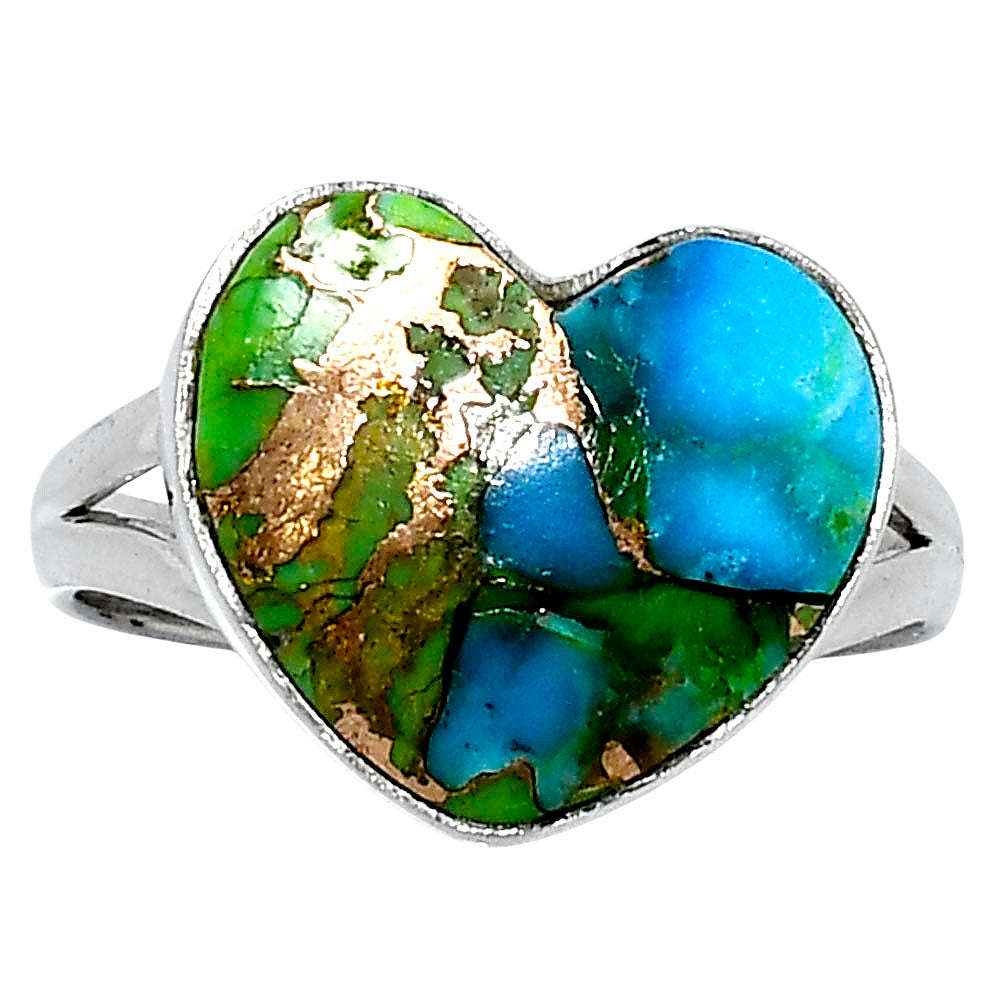 Premium Heart Blue Turquoise In Green Mohave Ring size-10 R-1073 29-ER11563