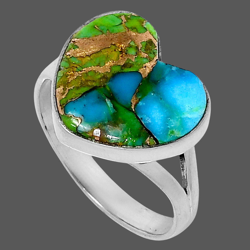 Premium Heart Blue Turquoise In Green Mohave Ring size-10 R-1073 29-ER11563