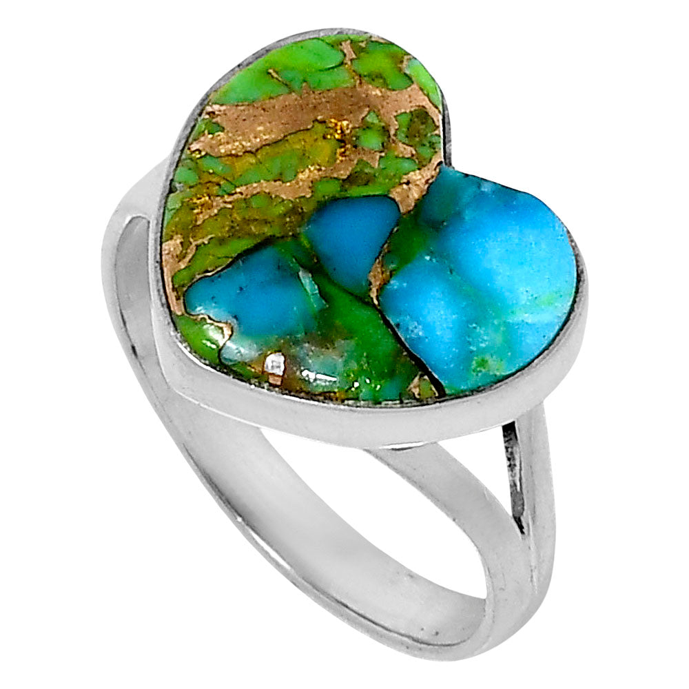 Premium Heart Blue Turquoise In Green Mohave Ring size-10 R-1073 29-ER11563