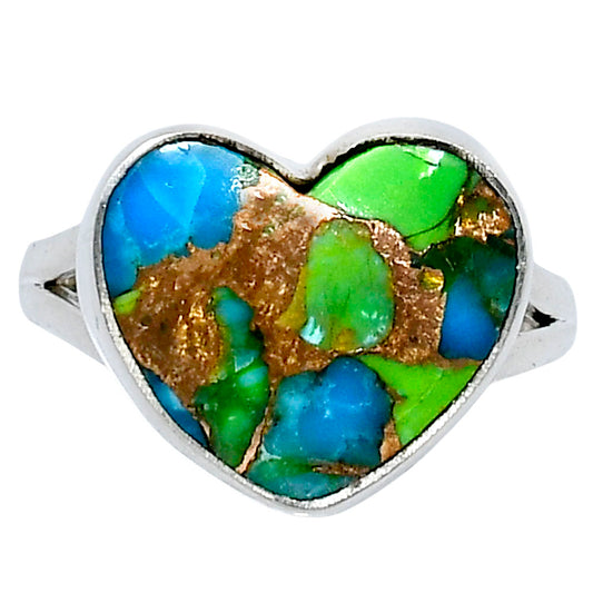 Premium Heart Blue Turquoise In Green Mohave Ring size-10 R-1073 29-ER11565