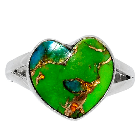 Premium Heart Blue Turquoise In Green Mohave Ring size-10 R-1073 29-ER11566