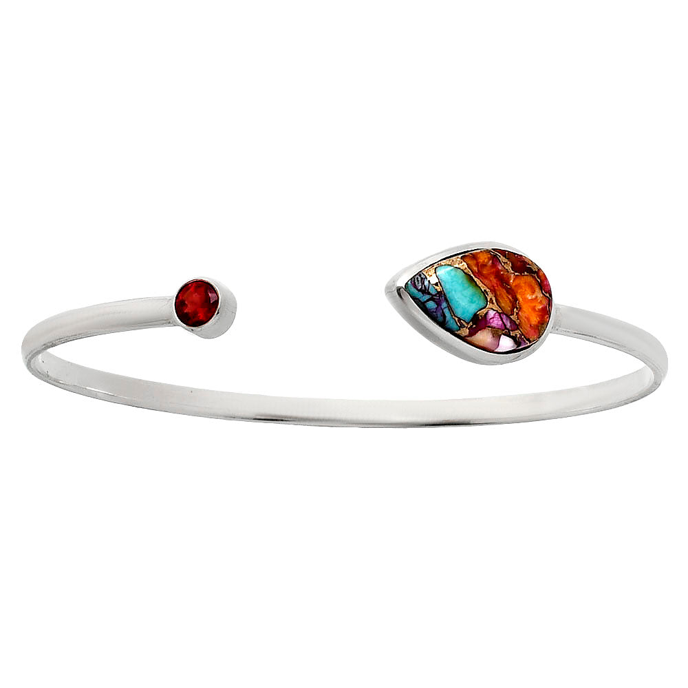 Kingman Orange Dahlia Turquoise & Garnet Cuff Bangle Bracelet B-1004 30-EB10221
