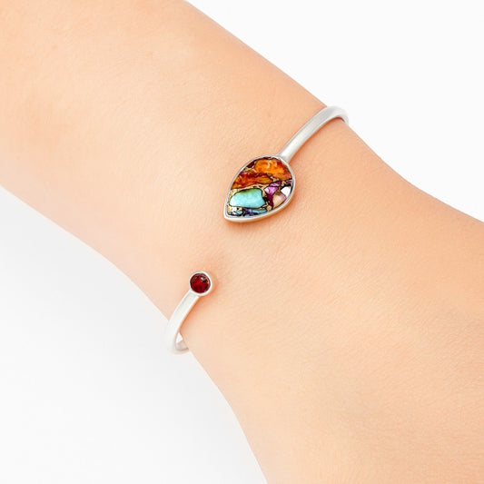 Kingman Orange Dahlia Turquoise & Garnet Cuff Bangle Bracelet B-1004 30-EB10221