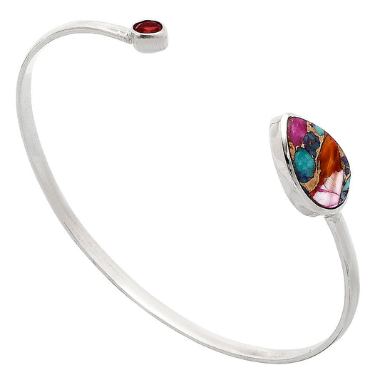 Kingman Orange Dahlia Turquoise & Garnet Cuff Bangle Bracelet B-1004 30-EB10222