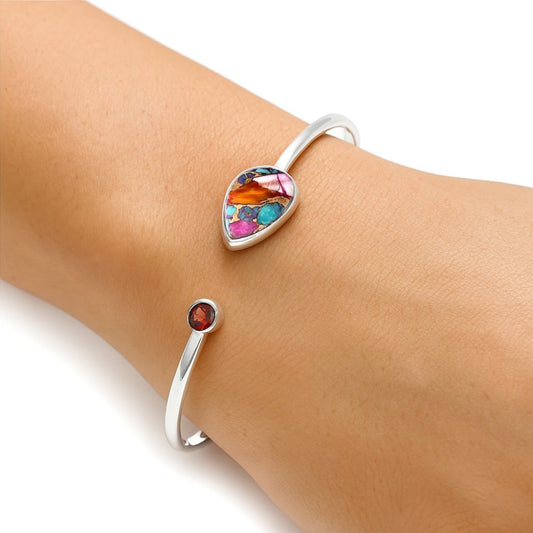 Kingman Orange Dahlia Turquoise & Garnet Cuff Bangle Bracelet B-1004 30-EB10222