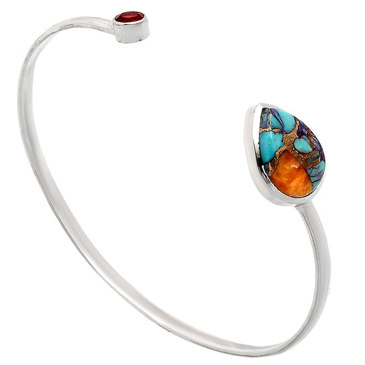 Kingman Orange Dahlia Turquoise & Garnet Cuff Bangle Bracelet B-1004 30-EB10223