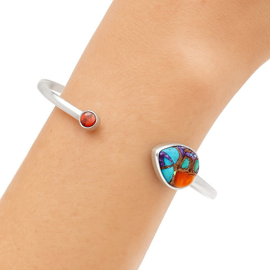 Kingman Orange Dahlia Turquoise & Garnet Cuff Bangle Bracelet B-1004 30-EB10223