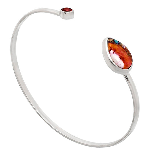 Kingman Orange Dahlia Turquoise & Garnet Cuff Bangle Bracelet B-1004 30-EB10224