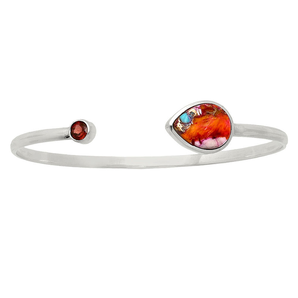 Kingman Orange Dahlia Turquoise & Garnet Cuff Bangle Bracelet B-1004 30-EB10224