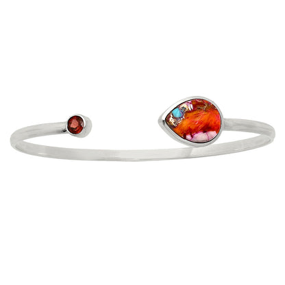 Kingman Orange Dahlia Turquoise & Garnet Cuff Bangle Bracelet B-1004 30-EB10224