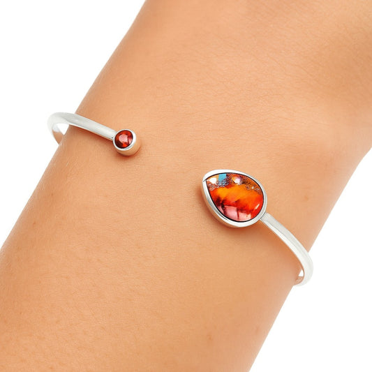 Kingman Orange Dahlia Turquoise & Garnet Cuff Bangle Bracelet B-1004 30-EB10224