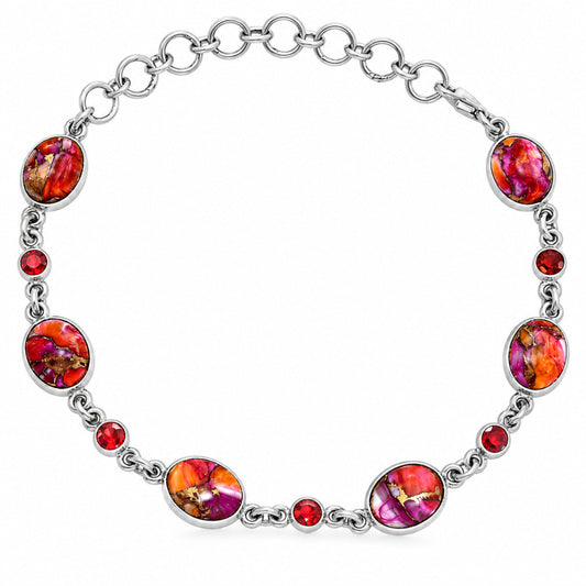 Premium Kingman Orange Dahlia Turquoise & Garnet Bracelet B-1006 30-EB10245