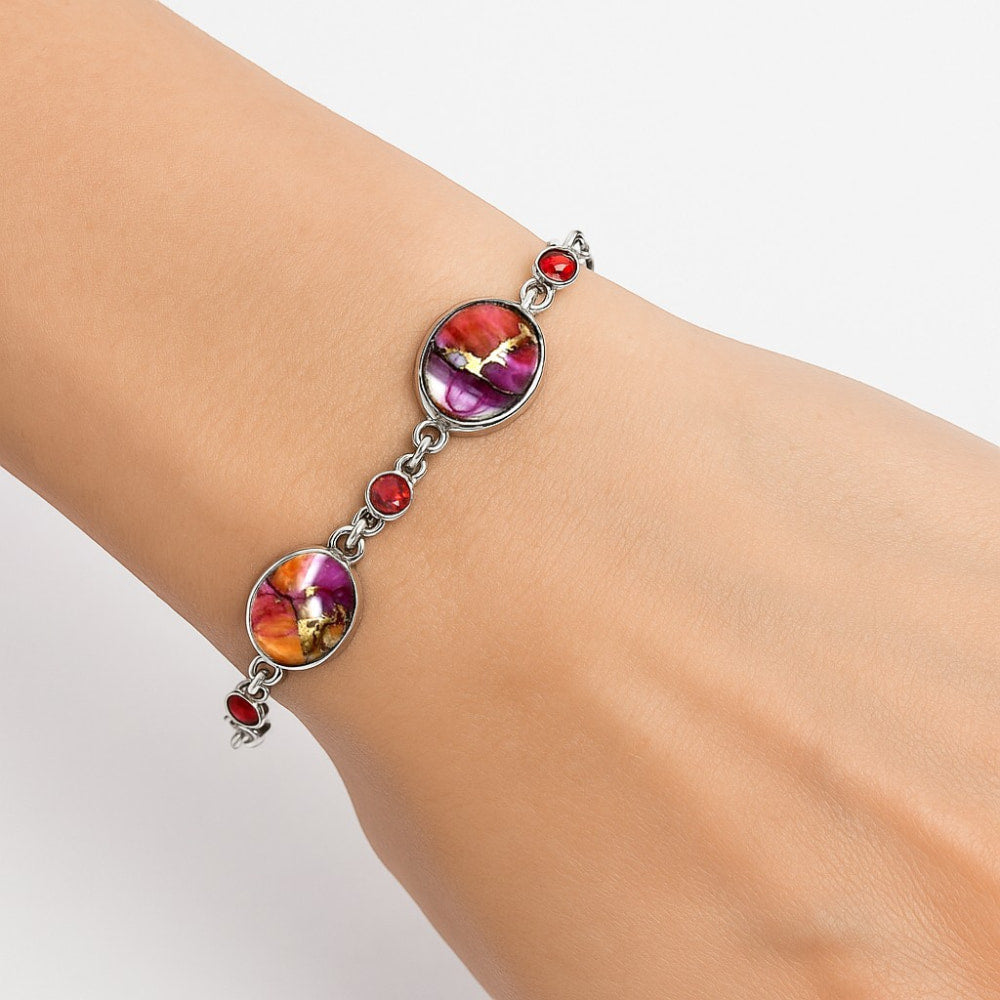 Premium Kingman Orange Dahlia Turquoise & Garnet Bracelet B-1006 30-EB10245