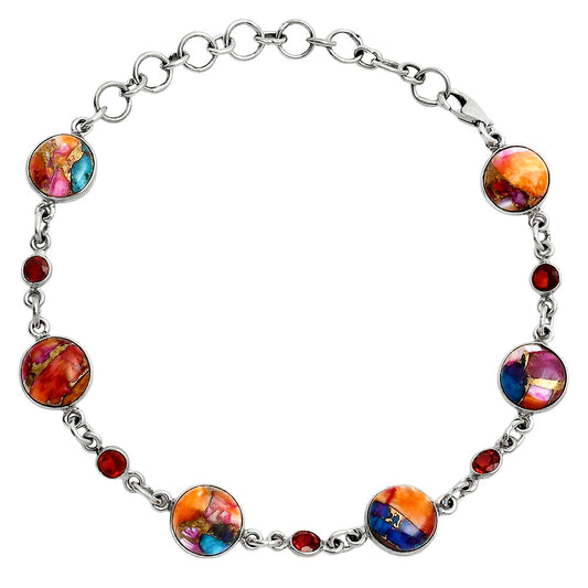 Premium Kingman Orange Dahlia Turquoise & Garnet Bracelet B-1006 30-EB10246