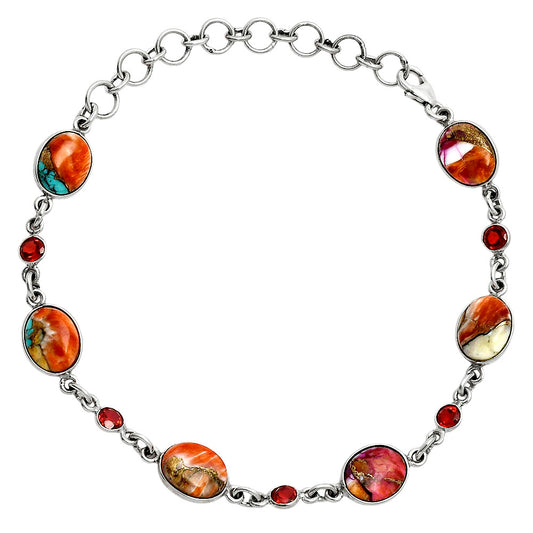Premium Kingman Orange Dahlia Turquoise & Garnet Bracelet B-1006 30-EB10247