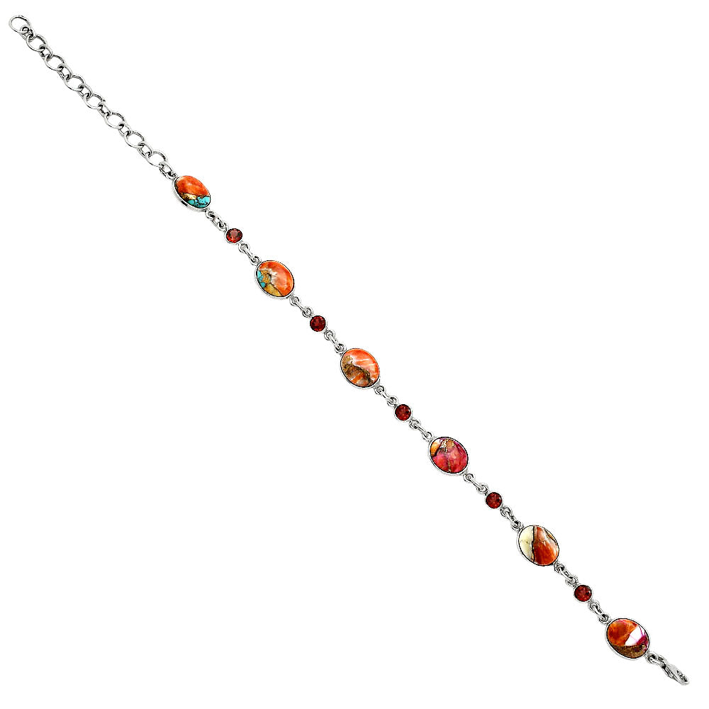 Premium Kingman Orange Dahlia Turquoise & Garnet Bracelet B-1006 30-EB10247