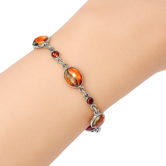Premium Kingman Orange Dahlia Turquoise & Garnet Bracelet B-1006 30-EB10247