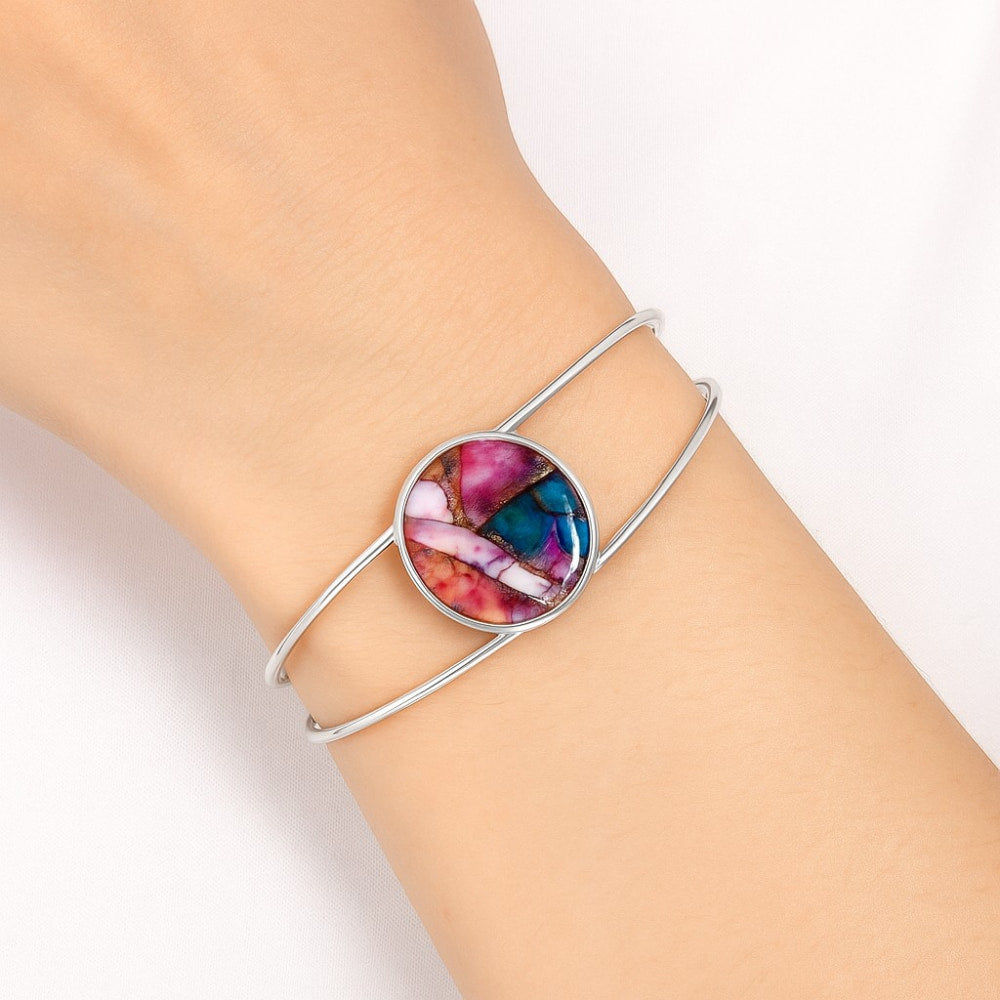 Premium Kingman Orange Dahlia Turquoise Cuff Bangle Bracelet B-1013 30-EB10251