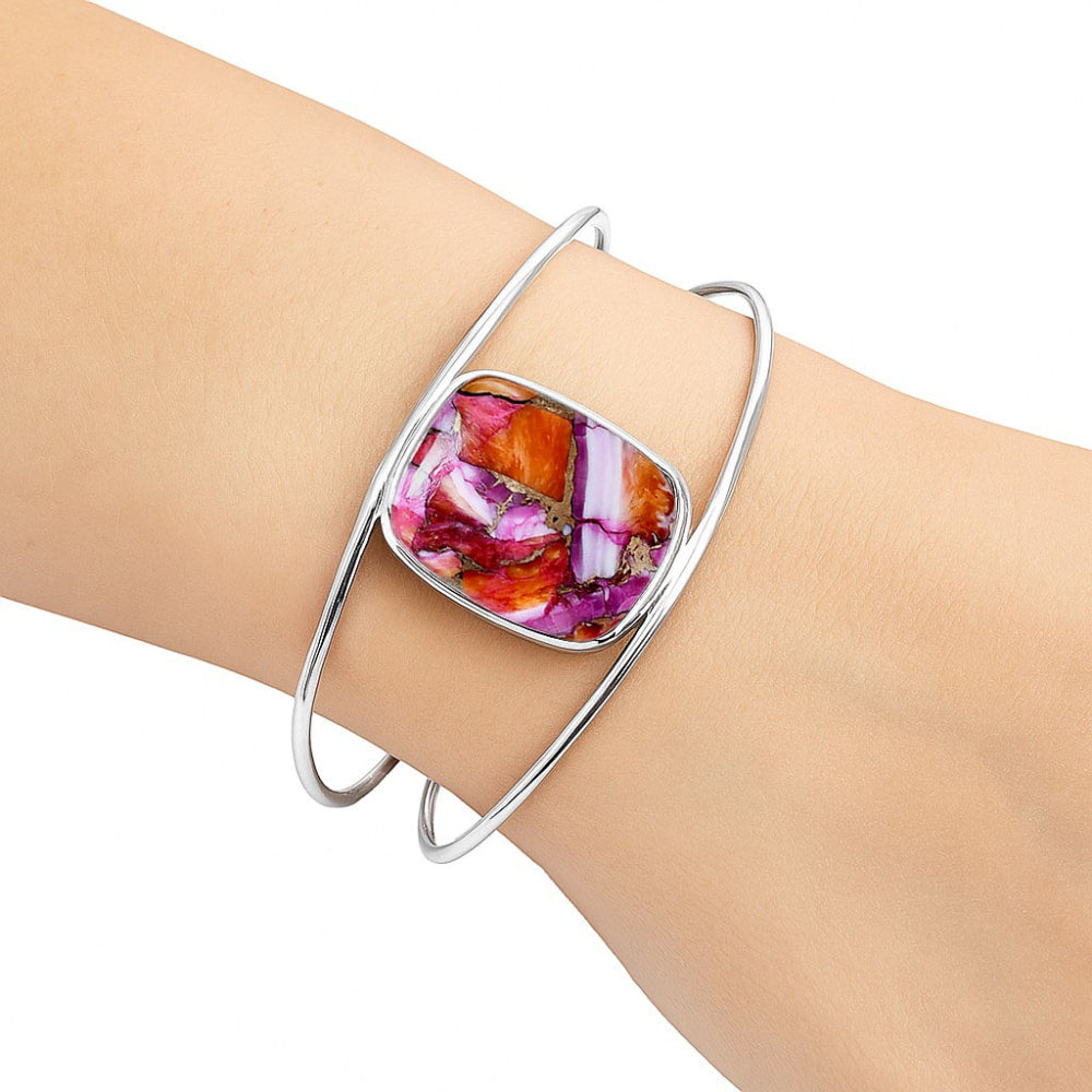 Premium Kingman Orange Dahlia Turquoise Cuff Bangle Bracelet B-1013 30-EB10252