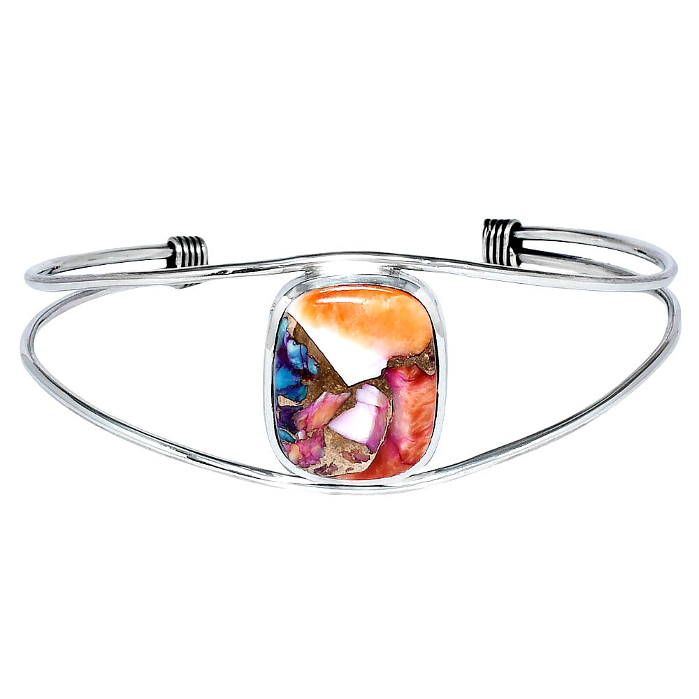 Premium Kingman Orange Dahlia Turquoise Cuff Bangle Bracelet B-1013 30-EB10254