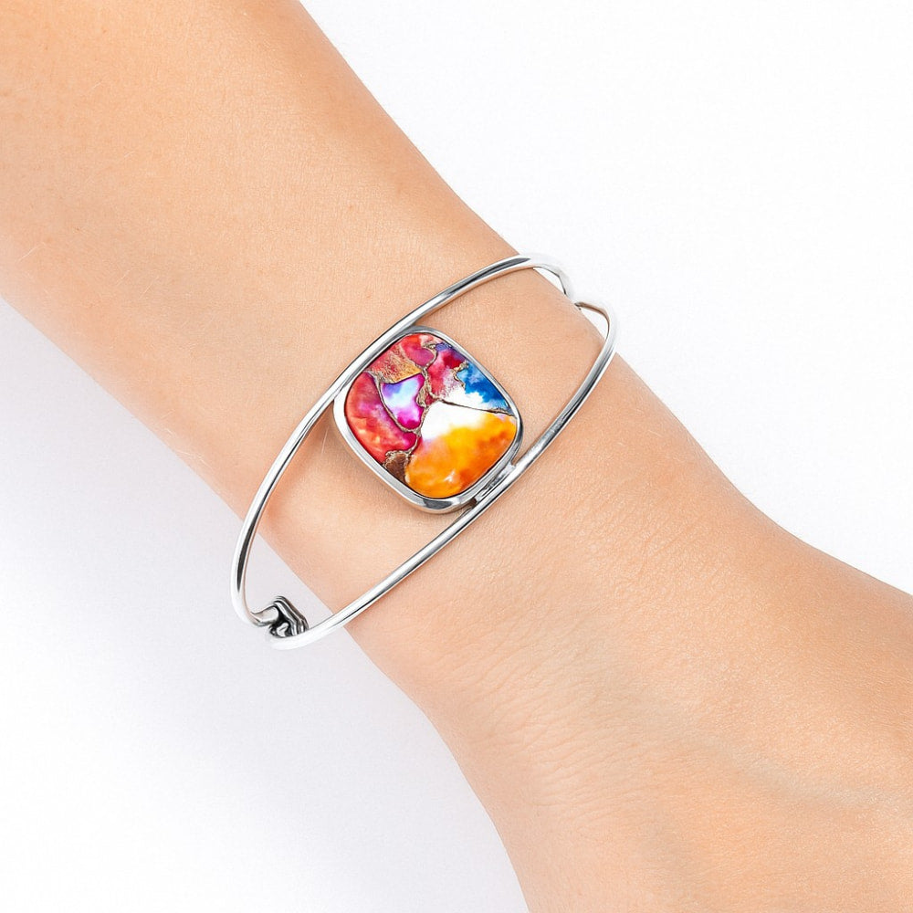 Premium Kingman Orange Dahlia Turquoise Cuff Bangle Bracelet B-1013 30-EB10254