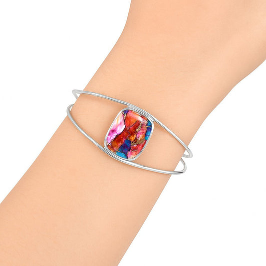 Premium Kingman Orange Dahlia Turquoise Cuff Bangle Bracelet B-1013 30-EB10257