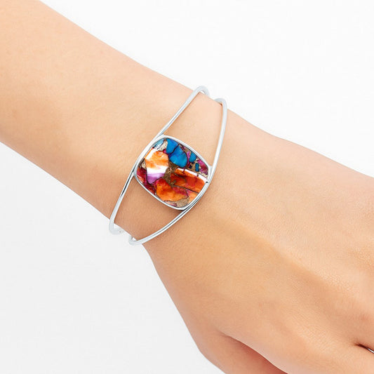 Premium Kingman Orange Dahlia Turquoise Cuff Bangle Bracelet B-1013 30-EB10261