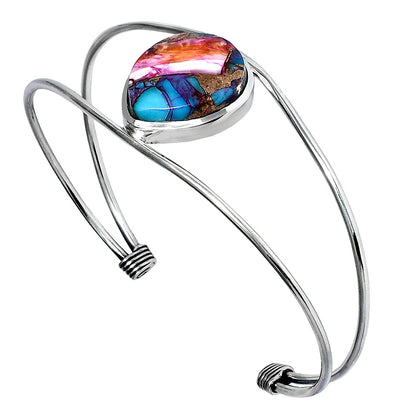 Premium Kingman Orange Dahlia Turquoise Cuff Bangle Bracelet B-1013 30-EB10262