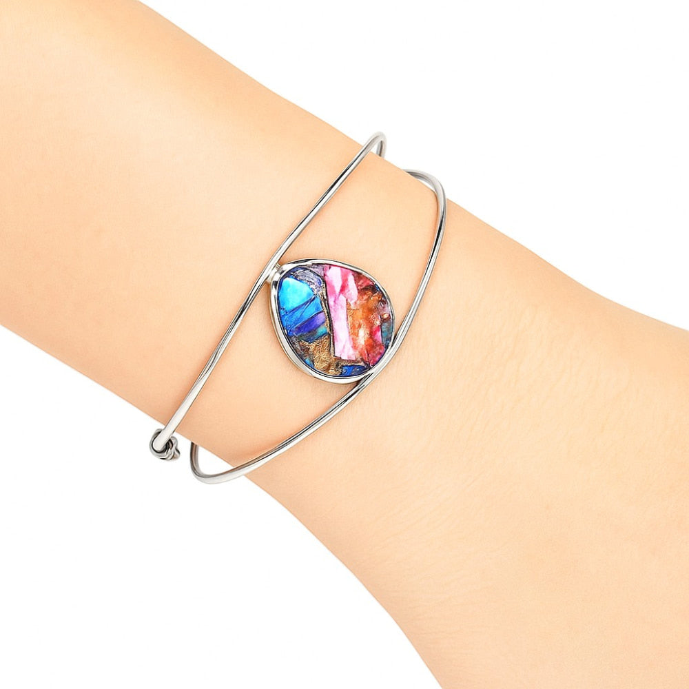 Premium Kingman Orange Dahlia Turquoise Cuff Bangle Bracelet B-1013 30-EB10262