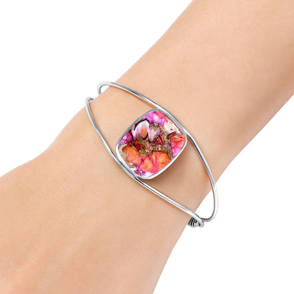 Premium Kingman Orange Dahlia Turquoise Cuff Bangle Bracelet B-1013 30-EB10263