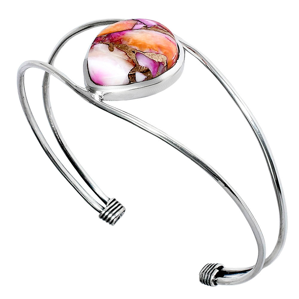 Premium Kingman Orange Dahlia Turquoise Cuff Bangle Bracelet B-1013 30-EB10266