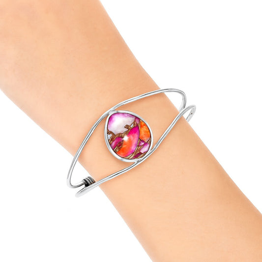 Premium Kingman Orange Dahlia Turquoise Cuff Bangle Bracelet B-1013 30-EB10266