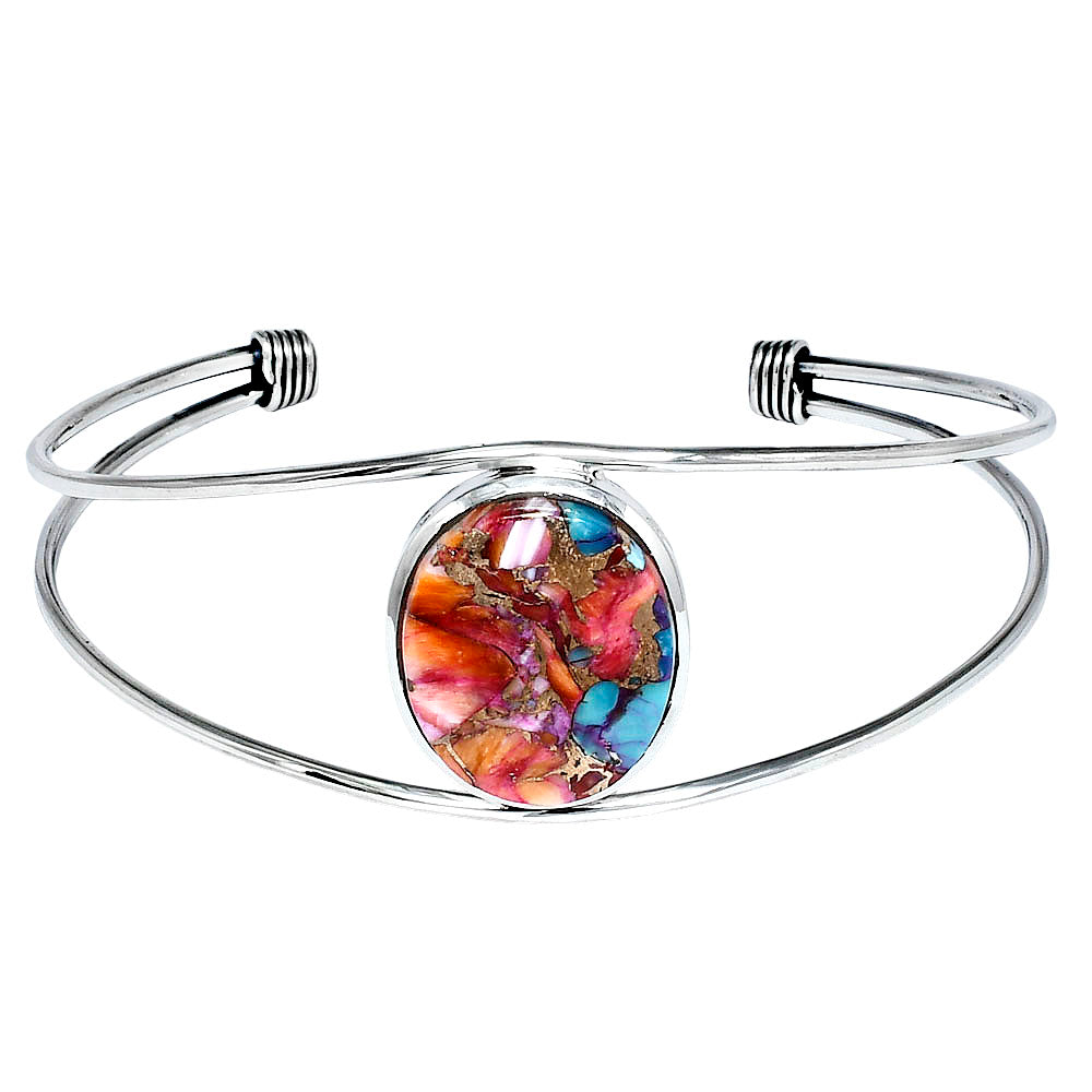 Premium Kingman Orange Dahlia Turquoise Cuff Bangle Bracelet B-1013 30-EB10269