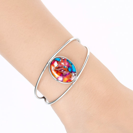 Premium Kingman Orange Dahlia Turquoise Cuff Bangle Bracelet B-1013 30-EB10269