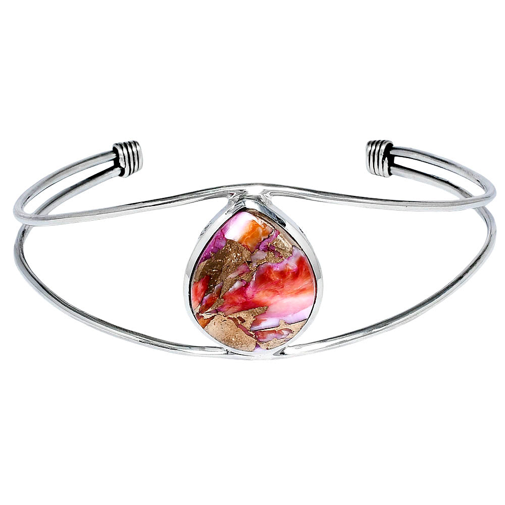 Premium Kingman Orange Dahlia Turquoise Cuff Bangle Bracelet B-1013 30-EB10270