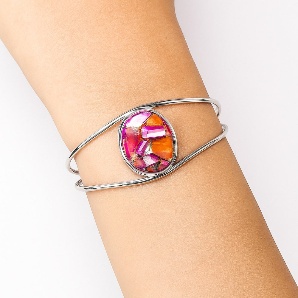 Premium Kingman Orange Dahlia Turquoise Cuff Bangle Bracelet B-1013 30-EB10271