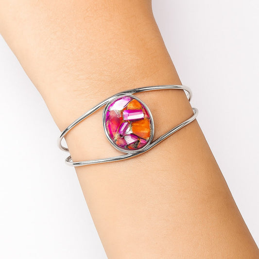 Premium Kingman Orange Dahlia Turquoise Cuff Bangle Bracelet B-1013 30-EB10271