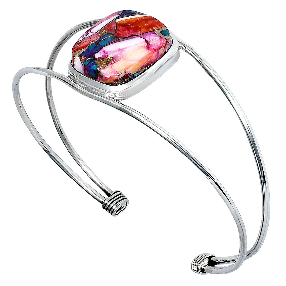 Premium Kingman Orange Dahlia Turquoise Cuff Bangle Bracelet B-1013 30-EB10272