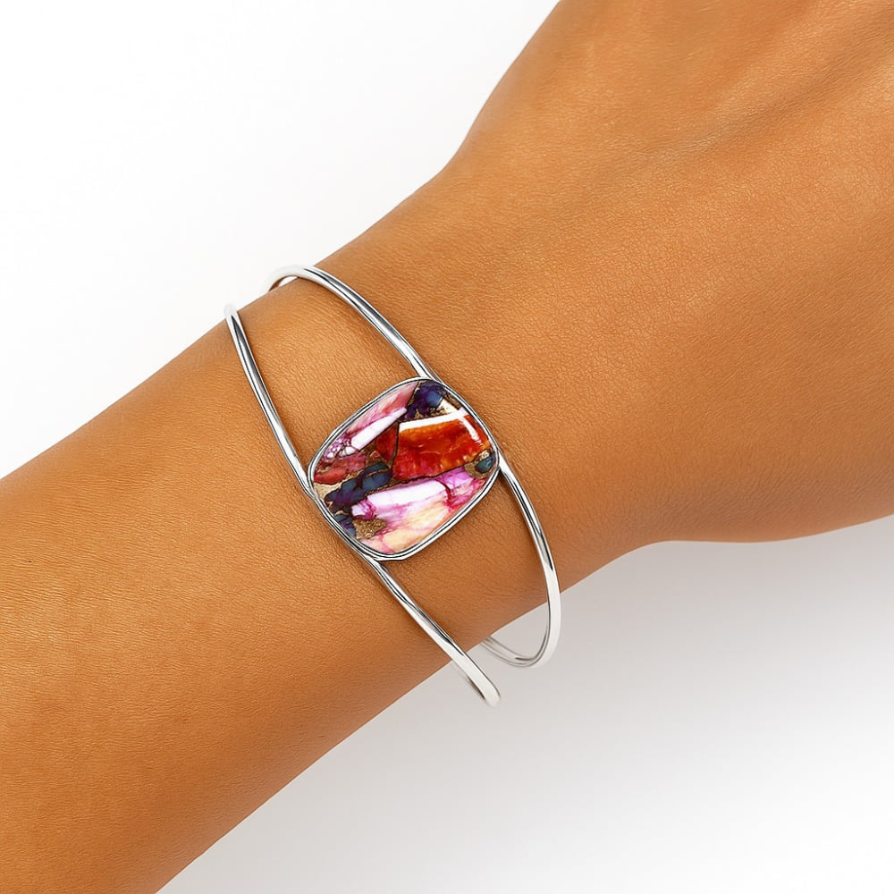 Premium Kingman Orange Dahlia Turquoise Cuff Bangle Bracelet B-1013 30-EB10272